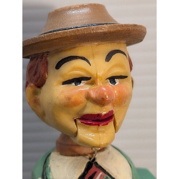 Vintage Hand-Carved Mechanical Cork Bottle Stopper Man Drinking Wine - Picture 2 of 15